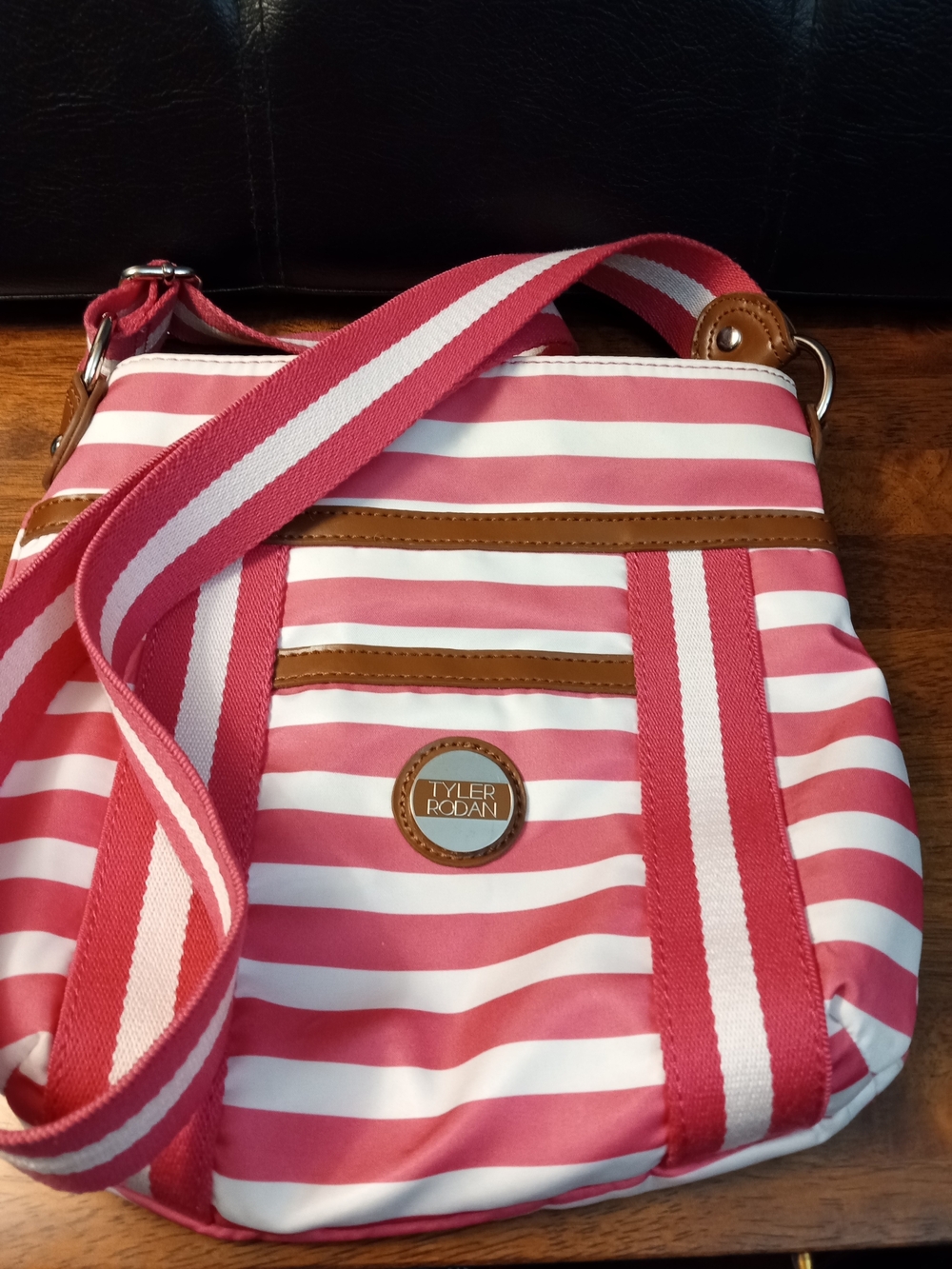 Tyler Rodan Pink and White Striped Crossbody Bag